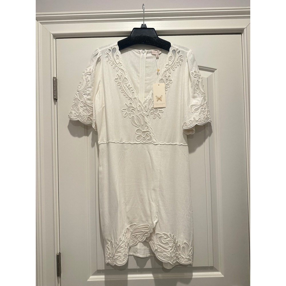 Super Natural by Secret Mission Lavinia Linen Blend Dress Creme White Medium NWT